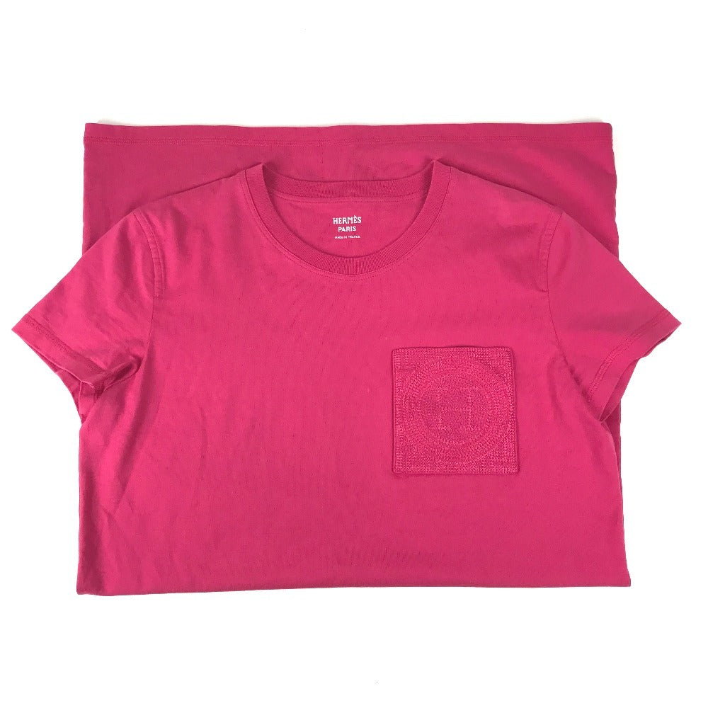 HERMES Embroidered Mosaic H Logo Pocket Apparel T-Shirt Dress, Round Neck, Cotton, Women's, Pink