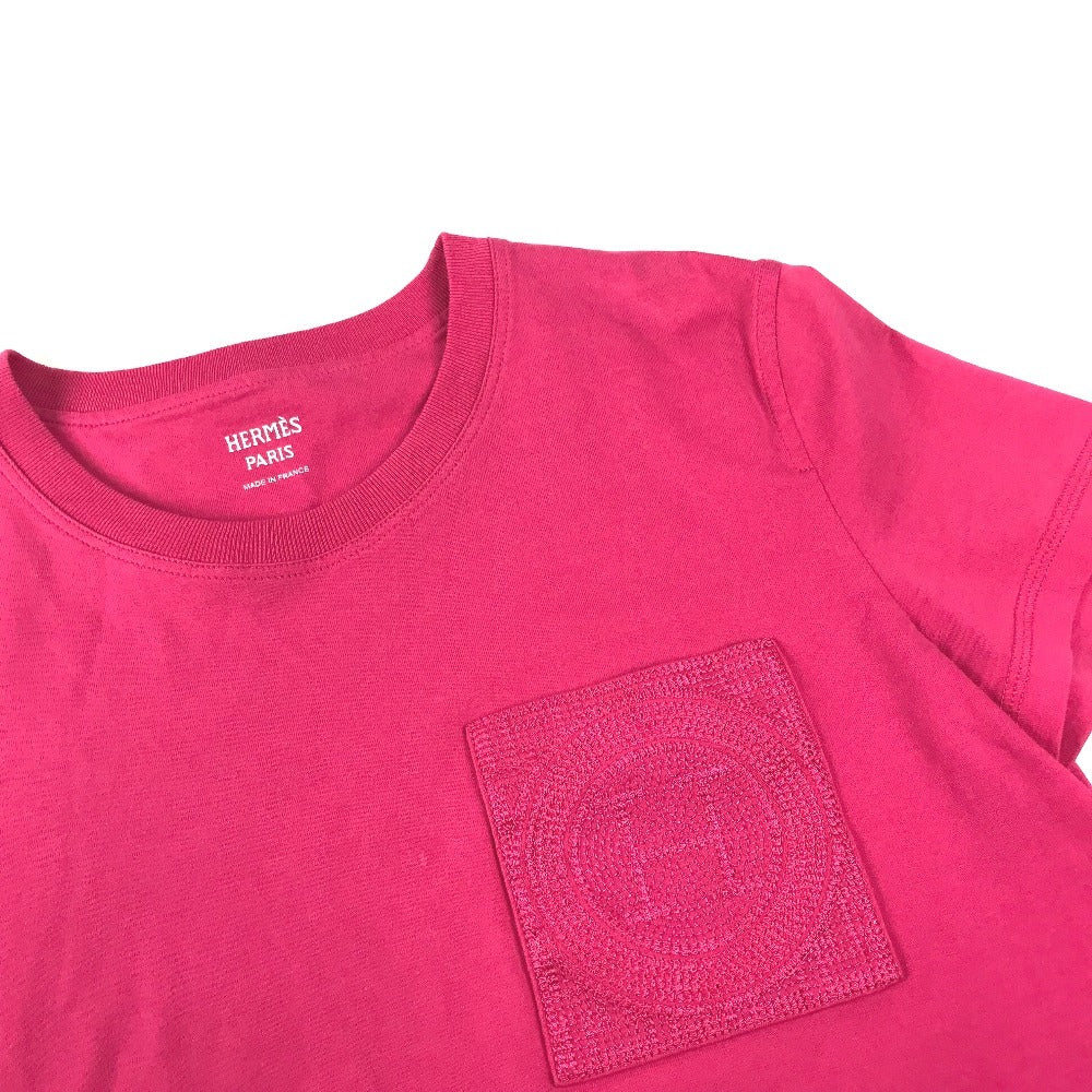 HERMES Embroidered Mosaic H Logo Pocket Apparel T-Shirt Dress, Round Neck, Cotton, Women's, Pink