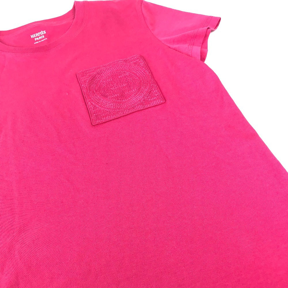 HERMES Embroidered Mosaic H Logo Pocket Apparel T-Shirt Dress, Round Neck, Cotton, Women's, Pink