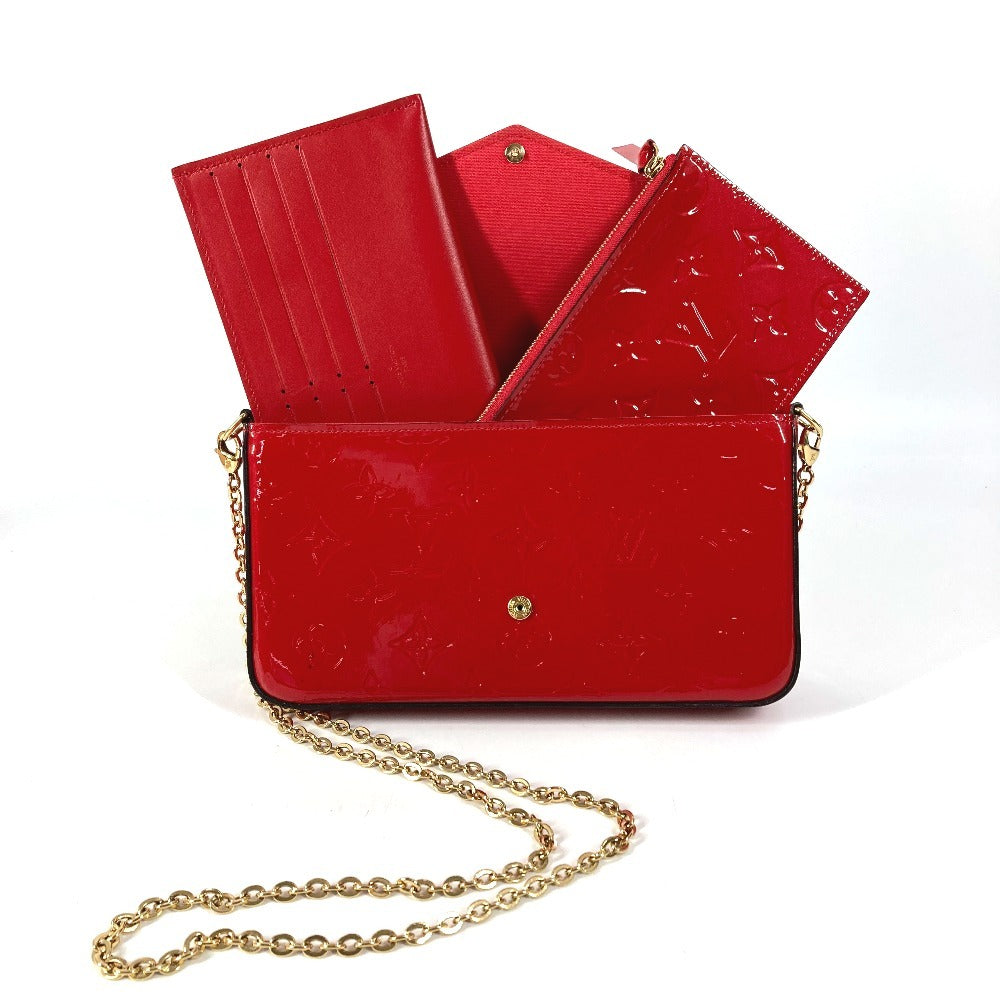 LOUIS VUITTON M61293 モノグラム ヴェルニ ポシェット フェリシー チェーンウォレット クラッチバッグ ショルダーバッグ モノグラムヴェルニキャンバス レディース レッド