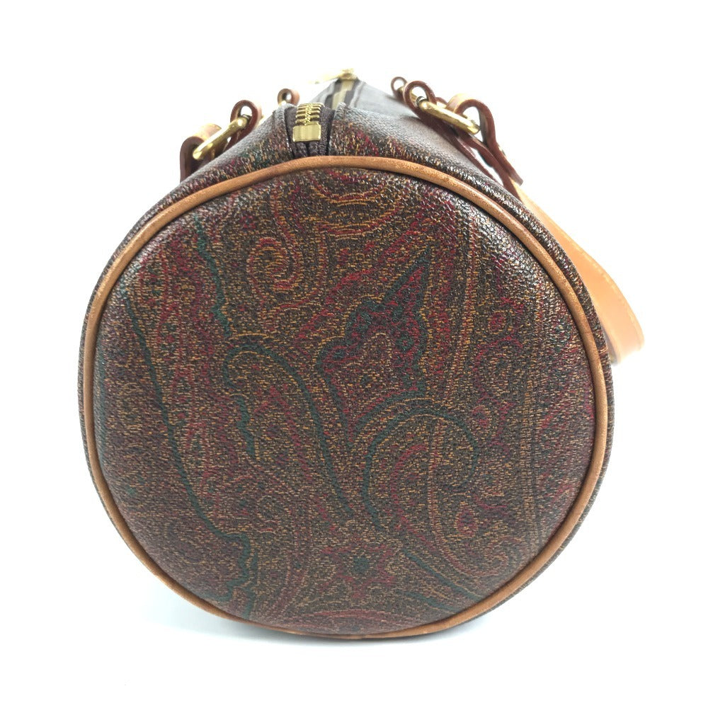 ETRO ペイズリー柄 総柄 ミニボストンバッグ カバン トートバッグ 筒形バッグ ハンドバッグ レザー/キャンバス レディース ワインレッド系