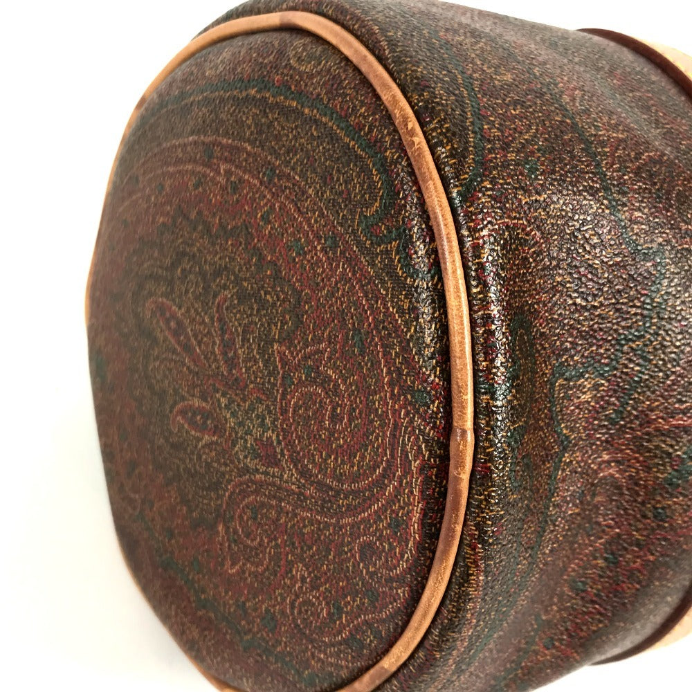 ETRO ペイズリー柄 総柄 ミニボストンバッグ カバン トートバッグ 筒形バッグ ハンドバッグ レザー/キャンバス レディース ワインレッド系