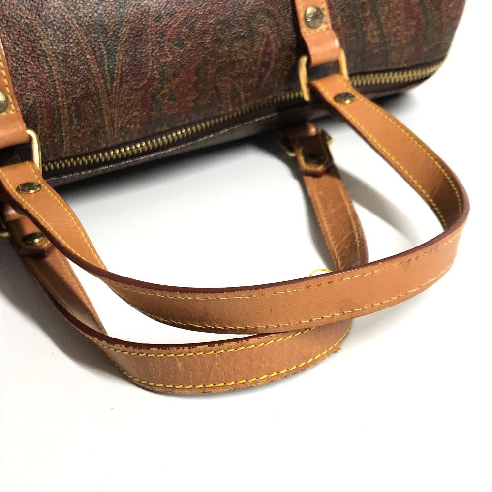 ETRO ペイズリー柄 総柄 ミニボストンバッグ カバン トートバッグ 筒形バッグ ハンドバッグ レザー/キャンバス レディース ワインレッド系