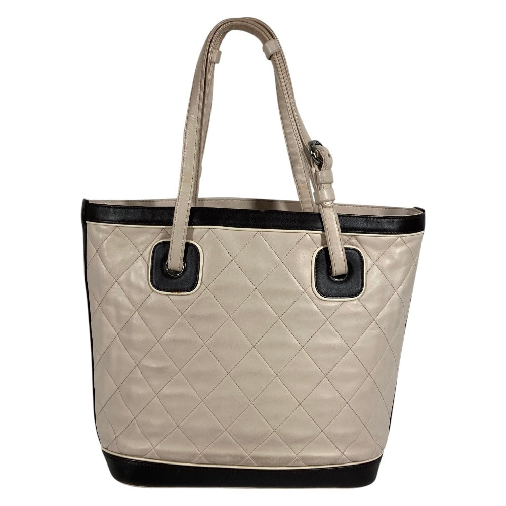 CHANEL Bicolor CC Coco Mark Logo Charm Handbag Tote Bag Shoulder Bag Leather Women's Beige