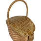 FENDI Vintage Basket Bag Handbag Crocodile Embossed Leather Women's Beige