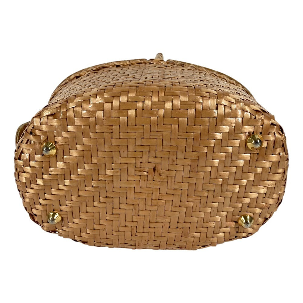 FENDI Vintage Basket Bag Handbag Crocodile Embossed Leather Women's Beige