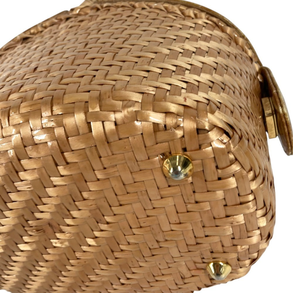 FENDI Vintage Basket Bag Handbag Crocodile Embossed Leather Women's Beige