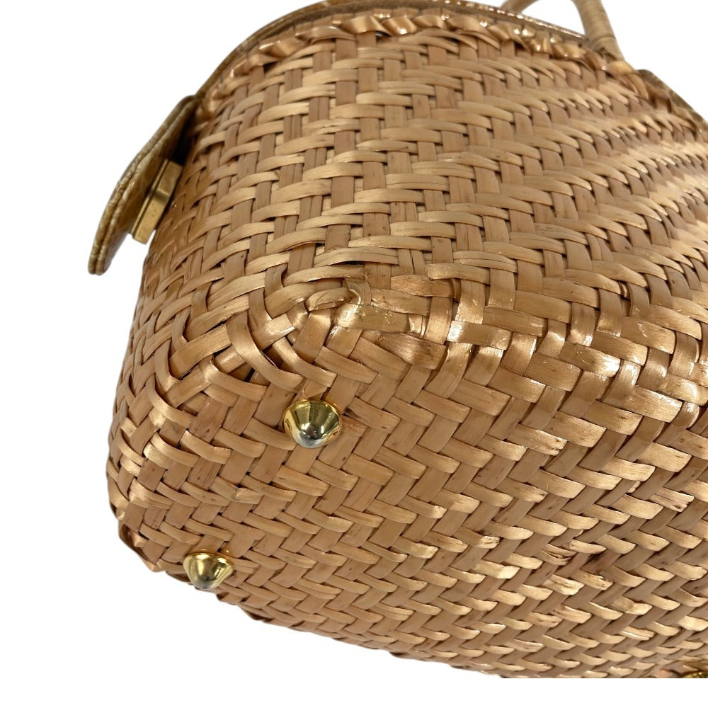 FENDI Vintage Basket Bag Handbag Crocodile Embossed Leather Women's Beige