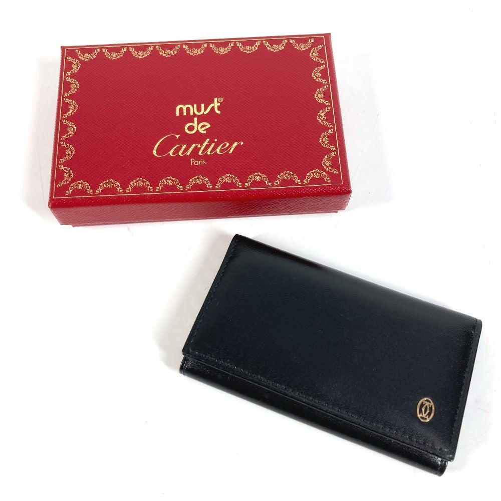 CARTIER Pasha Logo 6-Key Holder 6P Key Case Leather Unisex Black