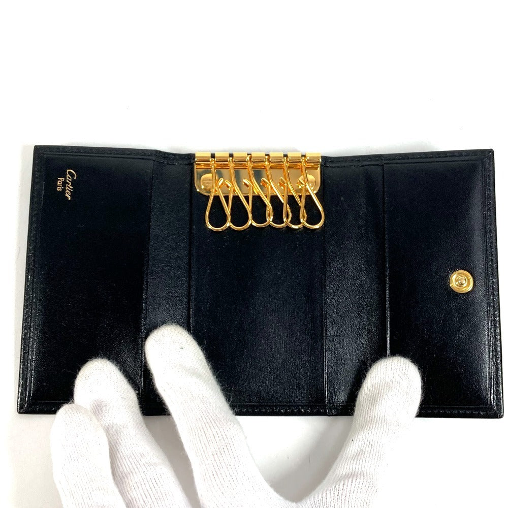 CARTIER Pasha Logo 6-Key Holder 6P Key Case Leather Unisex Black