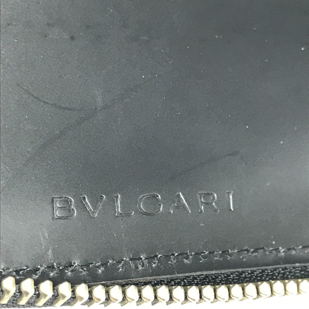 BVLGARI ロゴマニア 総柄 デニム ラウンドファスナー コンパクトウォレット 2つ折り財布 レザー/キャンバス ユニセックス ブルー