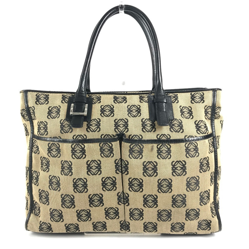 LOEWE アナグラム ロゴ ハンドバッグ カバン トートバッグ ビジネスバッグ レザー/キャンバス ユニセックス ブラック