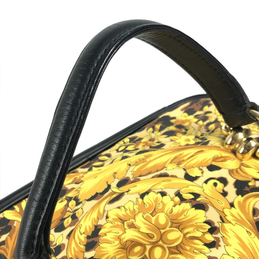VERSACE ヴィンテージ レオパード 豹柄 ヒョウ カバン バニティ型 ポーチ ミラー付き 鏡 ハンドバッグ PVC/レザー レディース イエロー