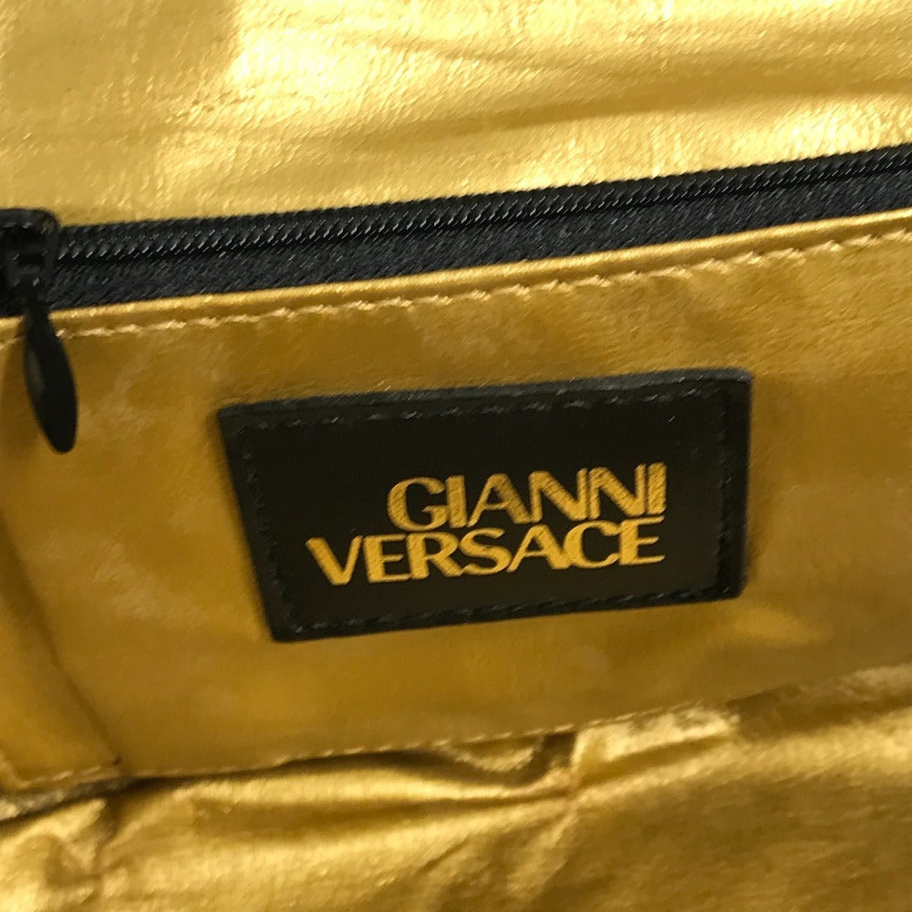 VERSACE ヴィンテージ レオパード 豹柄 ヒョウ カバン バニティ型 ポーチ ミラー付き 鏡 ハンドバッグ PVC/レザー レディース イエロー