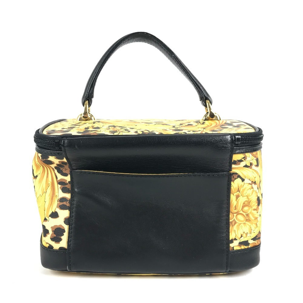 VERSACE ヴィンテージ レオパード 豹柄 ヒョウ カバン バニティ型 ポーチ ミラー付き 鏡 ハンドバッグ PVC/レザー レディース イエロー