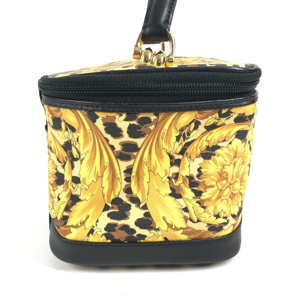 VERSACE ヴィンテージ レオパード 豹柄 ヒョウ カバン バニティ型 ポーチ ミラー付き 鏡 ハンドバッグ PVC/レザー レディース イエロー