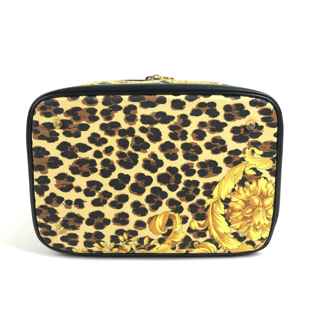 VERSACE ヴィンテージ レオパード 豹柄 ヒョウ カバン バニティ型 ポーチ ミラー付き 鏡 ハンドバッグ PVC/レザー レディース イエロー