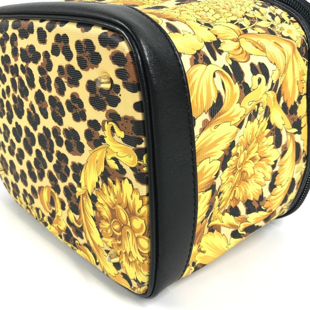 VERSACE ヴィンテージ レオパード 豹柄 ヒョウ カバン バニティ型 ポーチ ミラー付き 鏡 ハンドバッグ PVC/レザー レディース イエロー