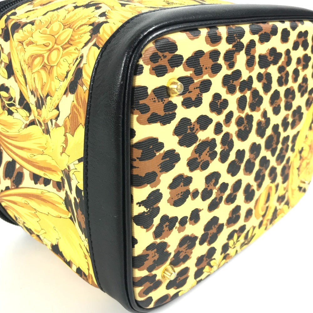 VERSACE ヴィンテージ レオパード 豹柄 ヒョウ カバン バニティ型 ポーチ ミラー付き 鏡 ハンドバッグ PVC/レザー レディース イエロー