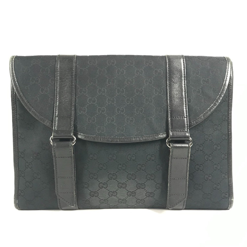 GUCCI 145852 Logo GG Bag Pouch Flap Second Bag Clutch Bag GG Canvas/Leather Unisex Black