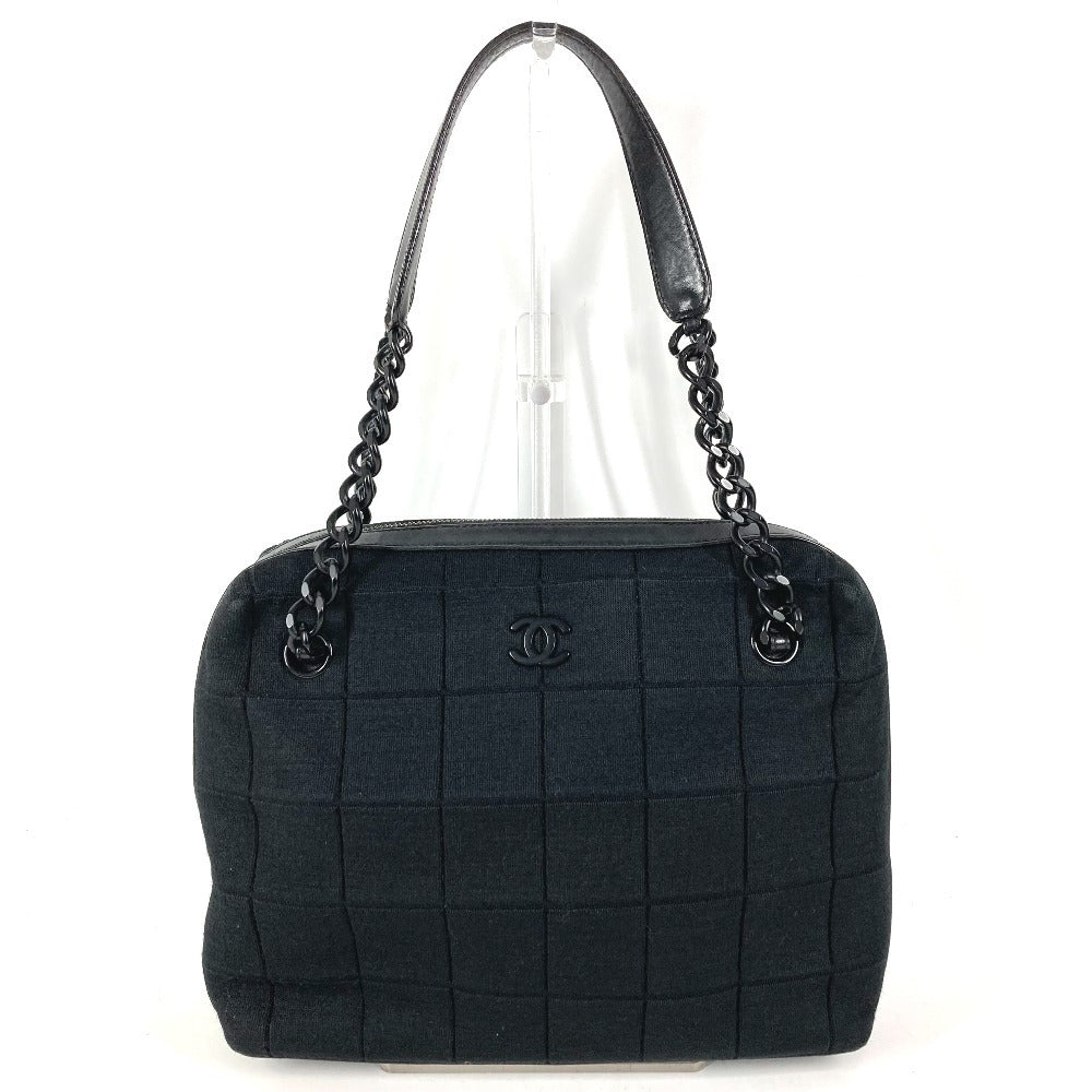 CHANEL CC Coco Mark Logo Chocolate Bar Tote Bag Shoulder Bag Cotton Unisex Black