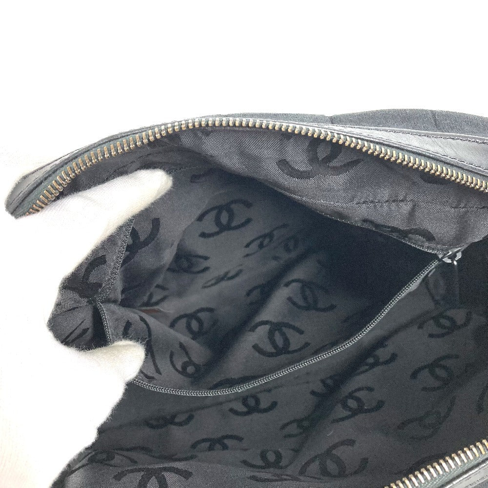 CHANEL CC Coco Mark Logo Chocolate Bar Tote Bag Shoulder Bag Cotton Unisex Black