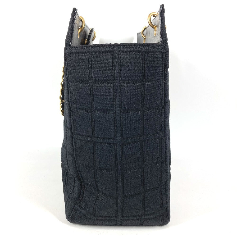 CHANEL CC Coco Mark Logo Chocolate Bar Bag Tote Bag Shoulder Bag W Chain Bag Shoulder Bag Cotton Unisex Black