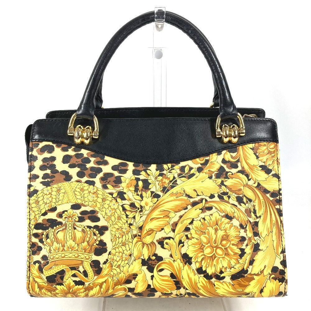VERSACE ヴィンテージ レオパード 豹 ヒョウ カバン トートバッグ ハンドバッグ PVC/レザー レディース イエロー