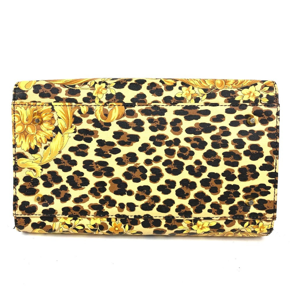 VERSACE ヴィンテージ レオパード 豹 ヒョウ カバン トートバッグ ハンドバッグ PVC/レザー レディース イエロー