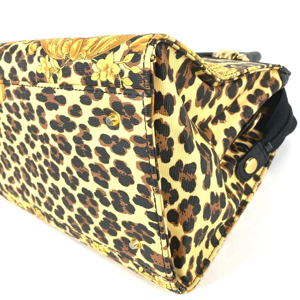 VERSACE ヴィンテージ レオパード 豹 ヒョウ カバン トートバッグ ハンドバッグ PVC/レザー レディース イエロー