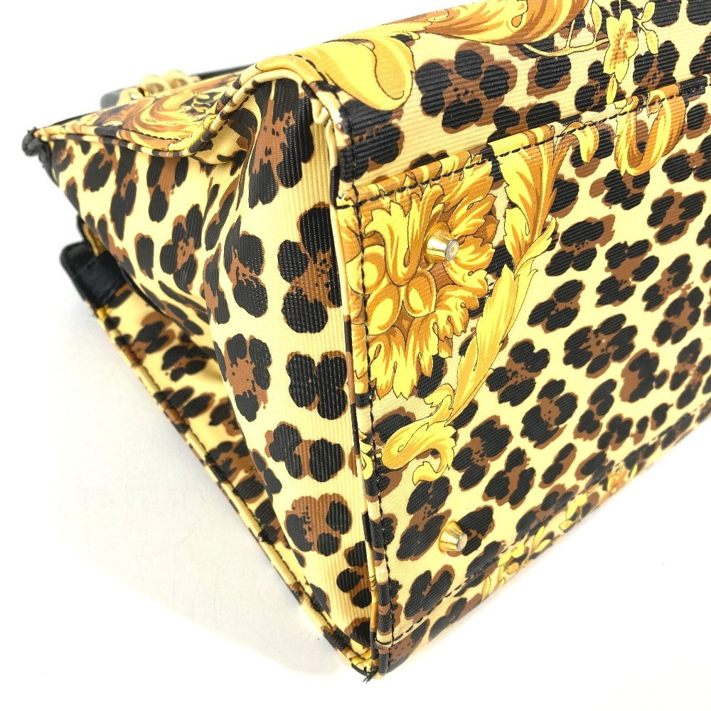 VERSACE ヴィンテージ レオパード 豹 ヒョウ カバン トートバッグ ハンドバッグ PVC/レザー レディース イエロー