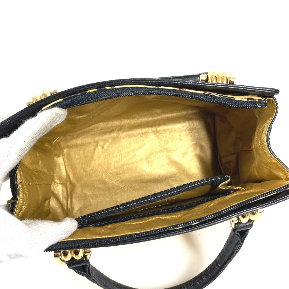 VERSACE ヴィンテージ レオパード 豹 ヒョウ カバン トートバッグ ハンドバッグ PVC/レザー レディース イエロー