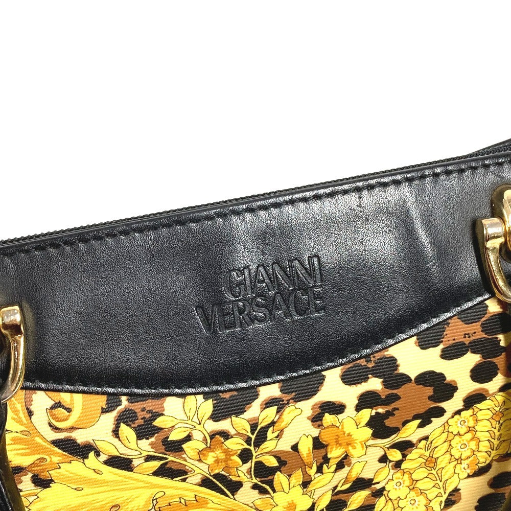 VERSACE ヴィンテージ レオパード 豹 ヒョウ カバン トートバッグ ハンドバッグ PVC/レザー レディース イエロー