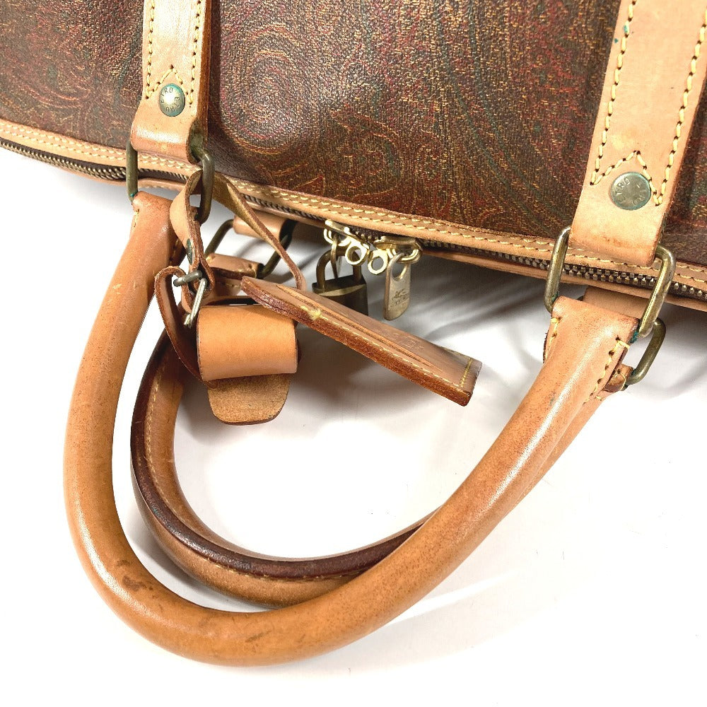 ETRO ペイズリー柄 ロゴ ハンドバッグ トラベルバッグ 旅行バッグ ボストンバッグ PVC/レザー ユニセックス ブラウン