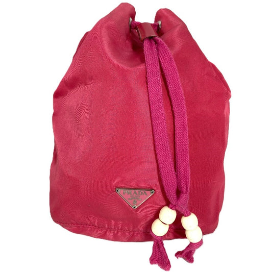 PRADA トライアングルロゴ 三角ロゴ プレート 巾着 カバン ハンドバッグ ポーチ ナイロン レディース ピンク