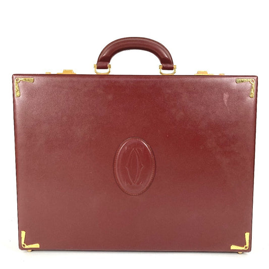 CARTIER ロゴ マストライン アタッシュケース カバン ハンドバッグ トートバッグ ビジネスバッグ レザー ユニセックス ワインレッド