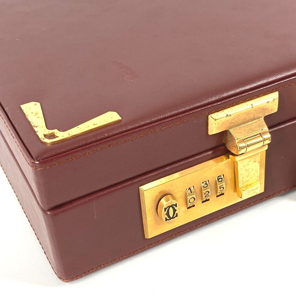 CARTIER ロゴ マストライン アタッシュケース カバン ハンドバッグ トートバッグ ビジネスバッグ レザー ユニセックス ワインレッド