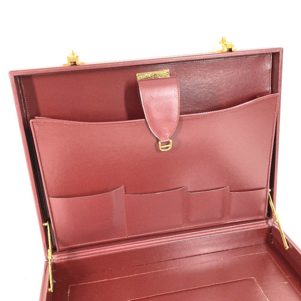 CARTIER ロゴ マストライン アタッシュケース カバン ハンドバッグ トートバッグ ビジネスバッグ レザー ユニセックス ワインレッド