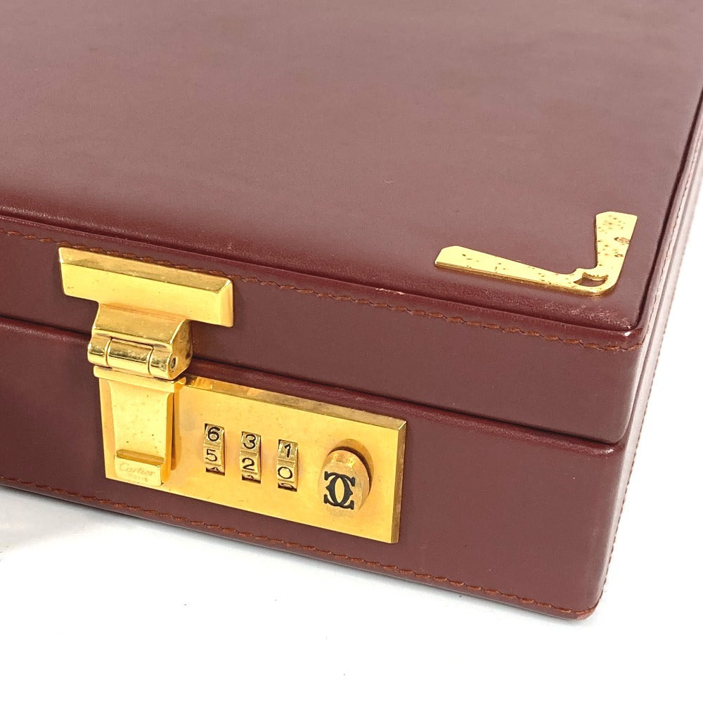 CARTIER ロゴ マストライン アタッシュケース カバン ハンドバッグ トートバッグ ビジネスバッグ レザー ユニセックス ワインレッド