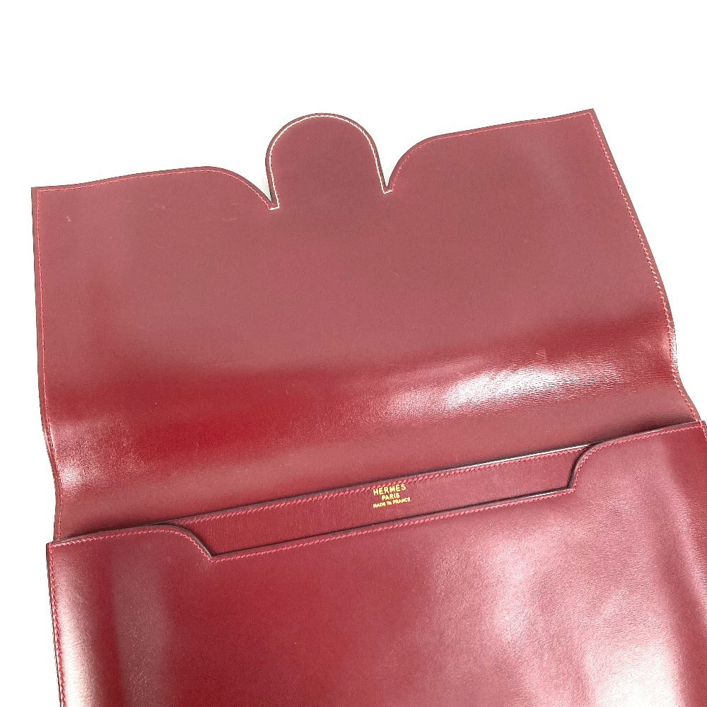 HERMES ヴィンテージ カバン ポーチ フラップ クラッチバッグ レザー ユニセックス ワインレッド