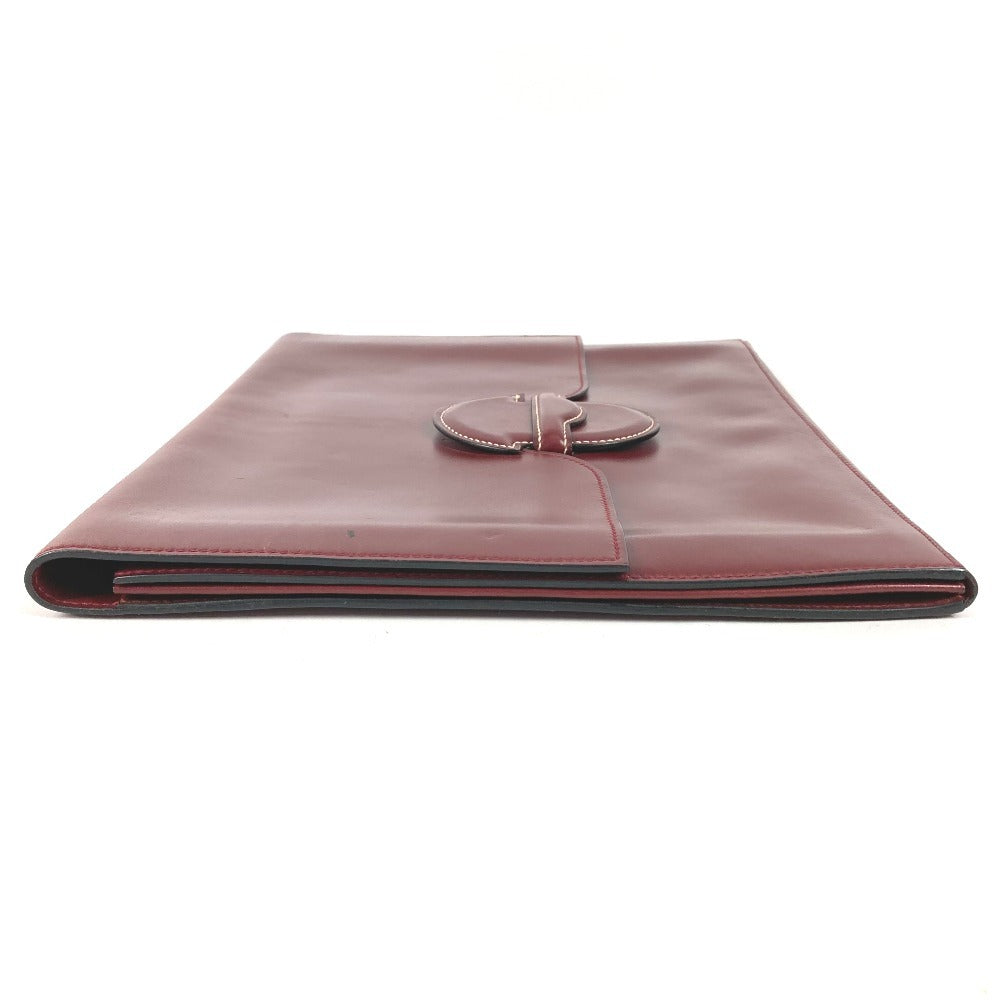 HERMES วินเทจ กระเป๋าคลัตช์ กระเป๋าใส่ของ กระเป๋าคลัตช์หนัง Unisex สีไวน์แดง
