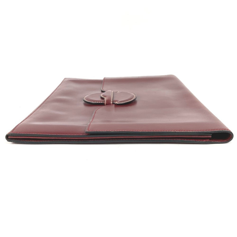 HERMES ヴィンテージ カバン ポーチ フラップ クラッチバッグ レザー ユニセックス ワインレッド