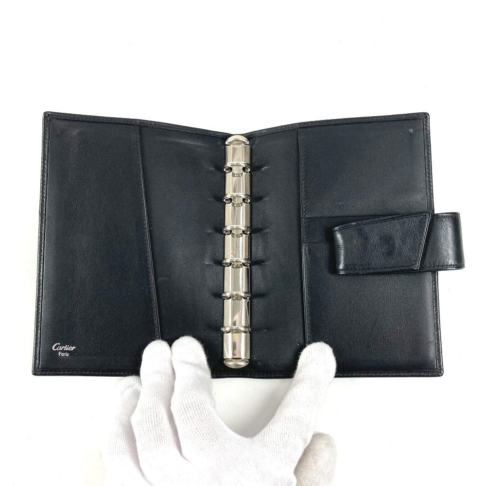 CARTIER トリニティ ロゴ システム手帳 ステーショナリー 手帳カバー レザー ユニセックス ブラック