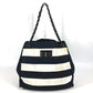 CHANEL 2.55金具 ボーダー カバン 肩掛け トートバッグ Wチェーン ショルダーバッグ ナイロンキャンバス ユニセックス ブラック