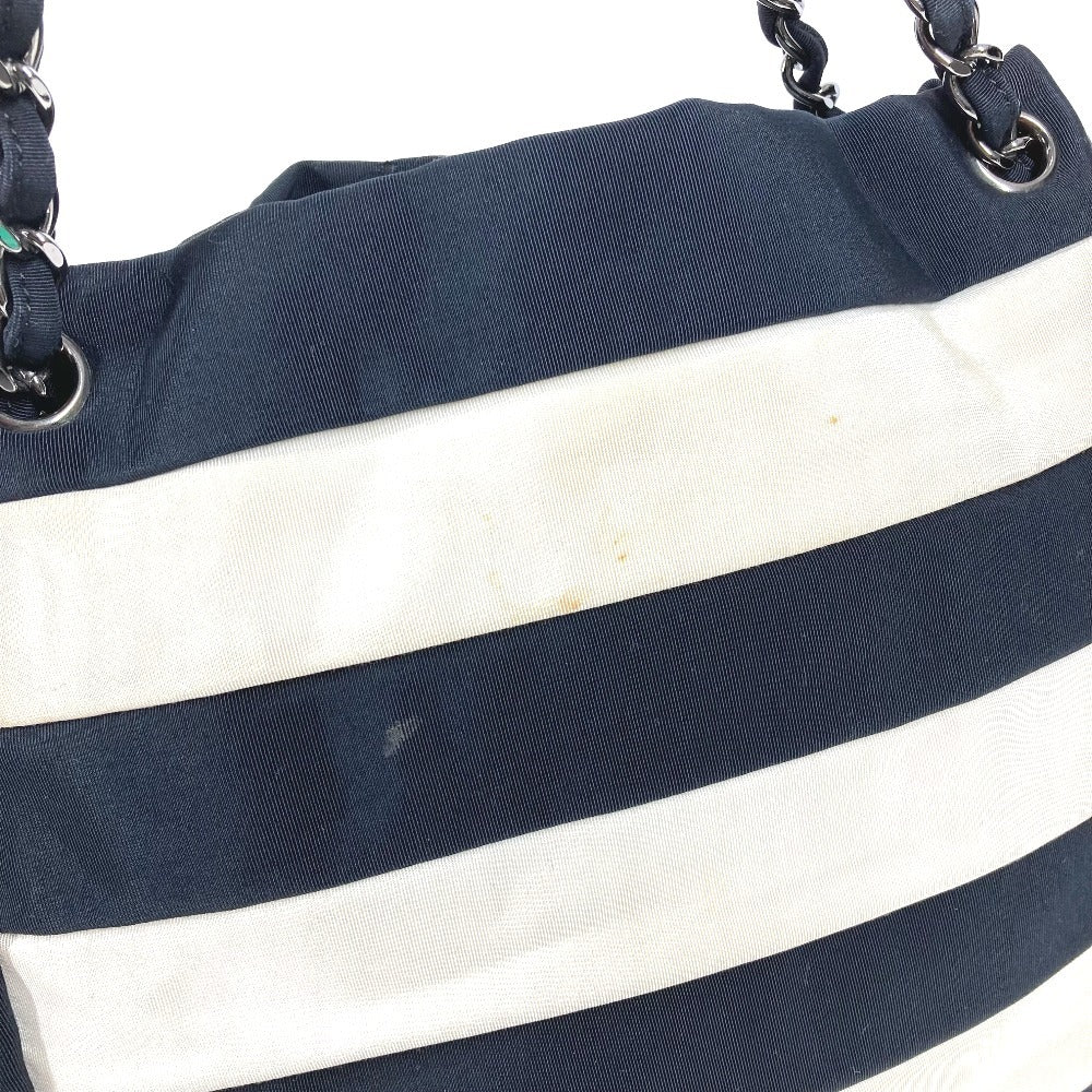 CHANEL 2.55金具 ボーダー カバン 肩掛け トートバッグ Wチェーン ショルダーバッグ ナイロンキャンバス ユニセックス ブラック