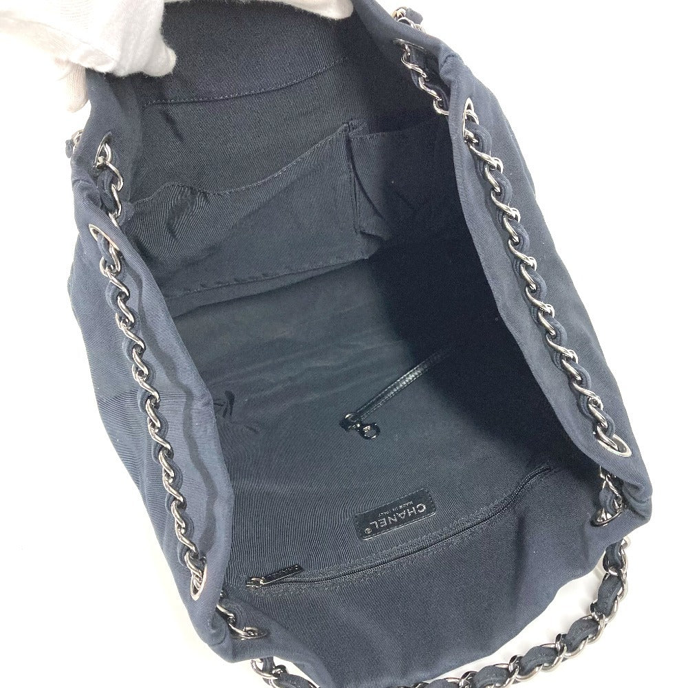 CHANEL 2.55金具 ボーダー カバン 肩掛け トートバッグ Wチェーン ショルダーバッグ ナイロンキャンバス ユニセックス ブラック