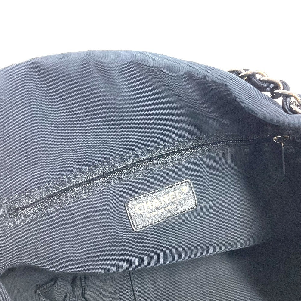 CHANEL 2.55金具 ボーダー カバン 肩掛け トートバッグ Wチェーン ショルダーバッグ ナイロンキャンバス ユニセックス ブラック