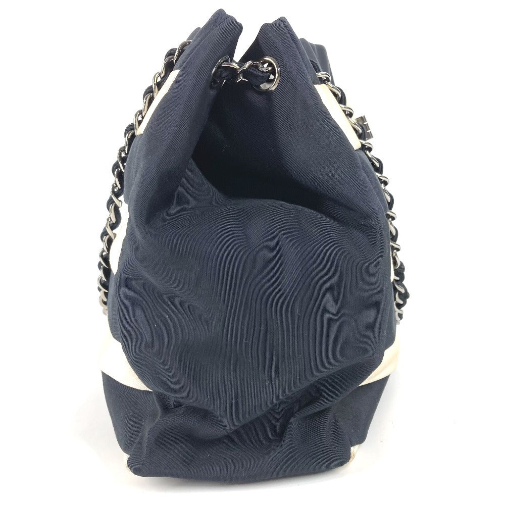 CHANEL 2.55金具 ボーダー カバン 肩掛け トートバッグ Wチェーン ショルダーバッグ ナイロンキャンバス ユニセックス ブラック