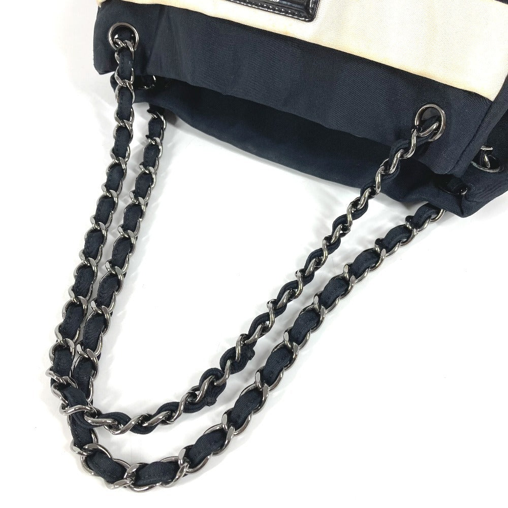 CHANEL 2.55金具 ボーダー カバン 肩掛け トートバッグ Wチェーン ショルダーバッグ ナイロンキャンバス ユニセックス ブラック
