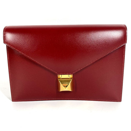 HERMES ヴィンテージ メドール ロゴ フラップ カバン セカンドバッグ ポーチ クラッチバッグ ボックスカーフ ユニセックス ブラウン系